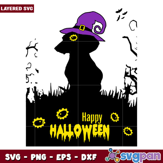 Happy halloween dachshund witch svg, halloween fall svg, spooky characters svg