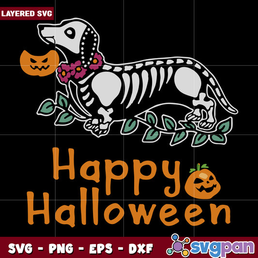 Happy halloween skeleton dog svg, halloween time svg, trick or treat halloween svg