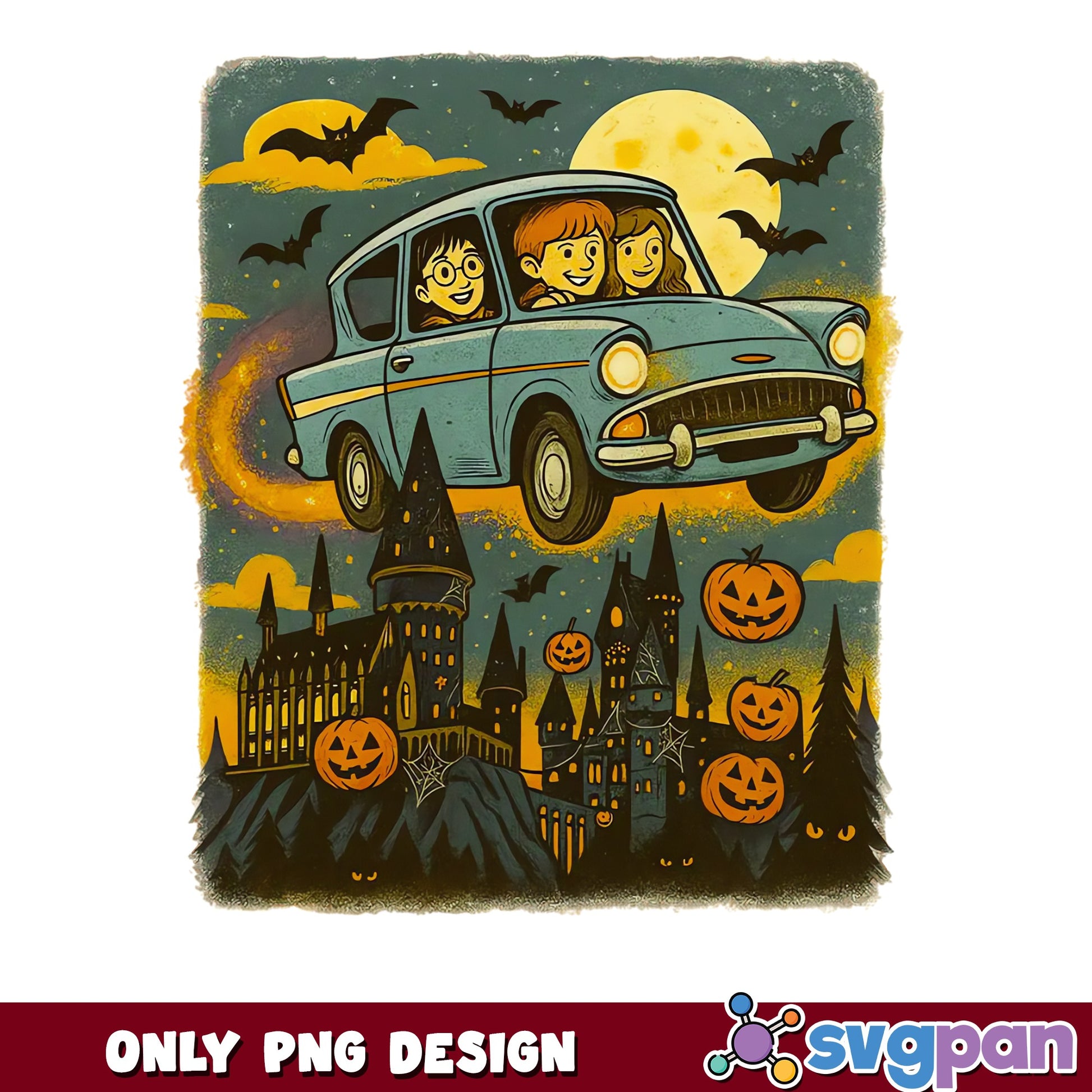 Harry Potter Flying Car Halloween PNG, Hogwarts Halloween PNG, Wizard PNG