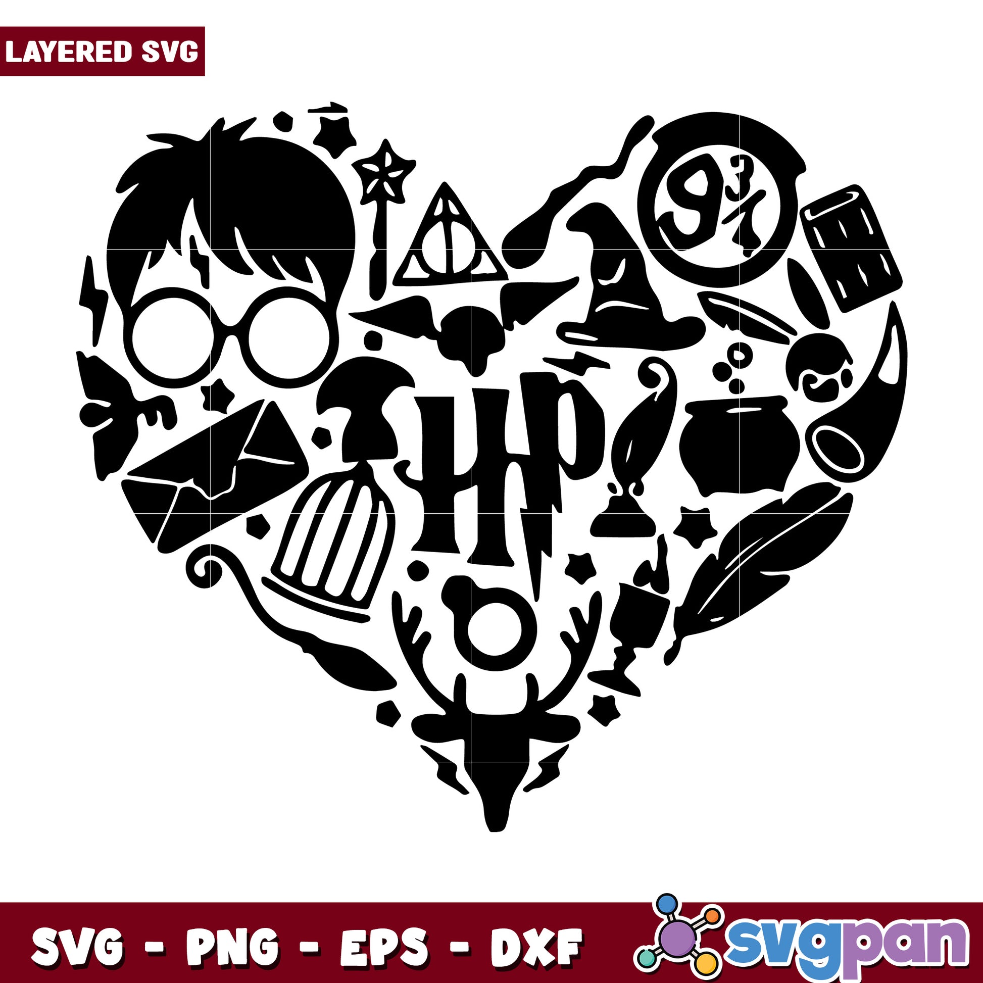 Harry potter heart logo svg, magical love design svg, wizarding world heart svg