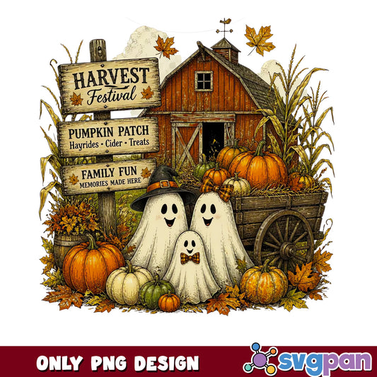 Harvest Festival Ghost Pumpkin Patch PNG, Halloween PNG, Fall PNG