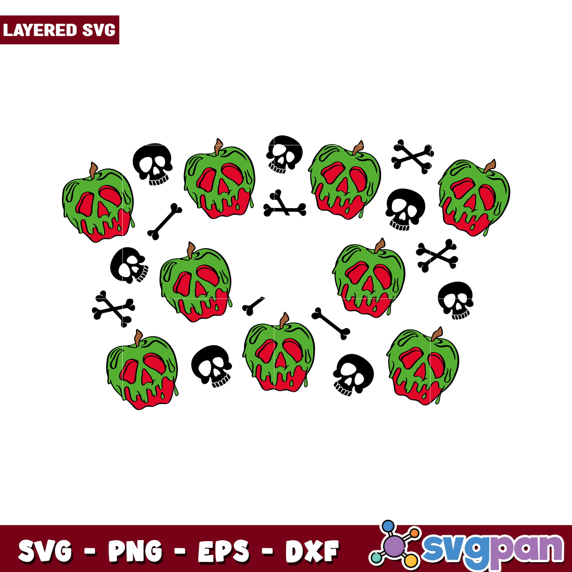 Haunted Apple and Skull Art SVG Design for Halloween, Perfect for Crafts
