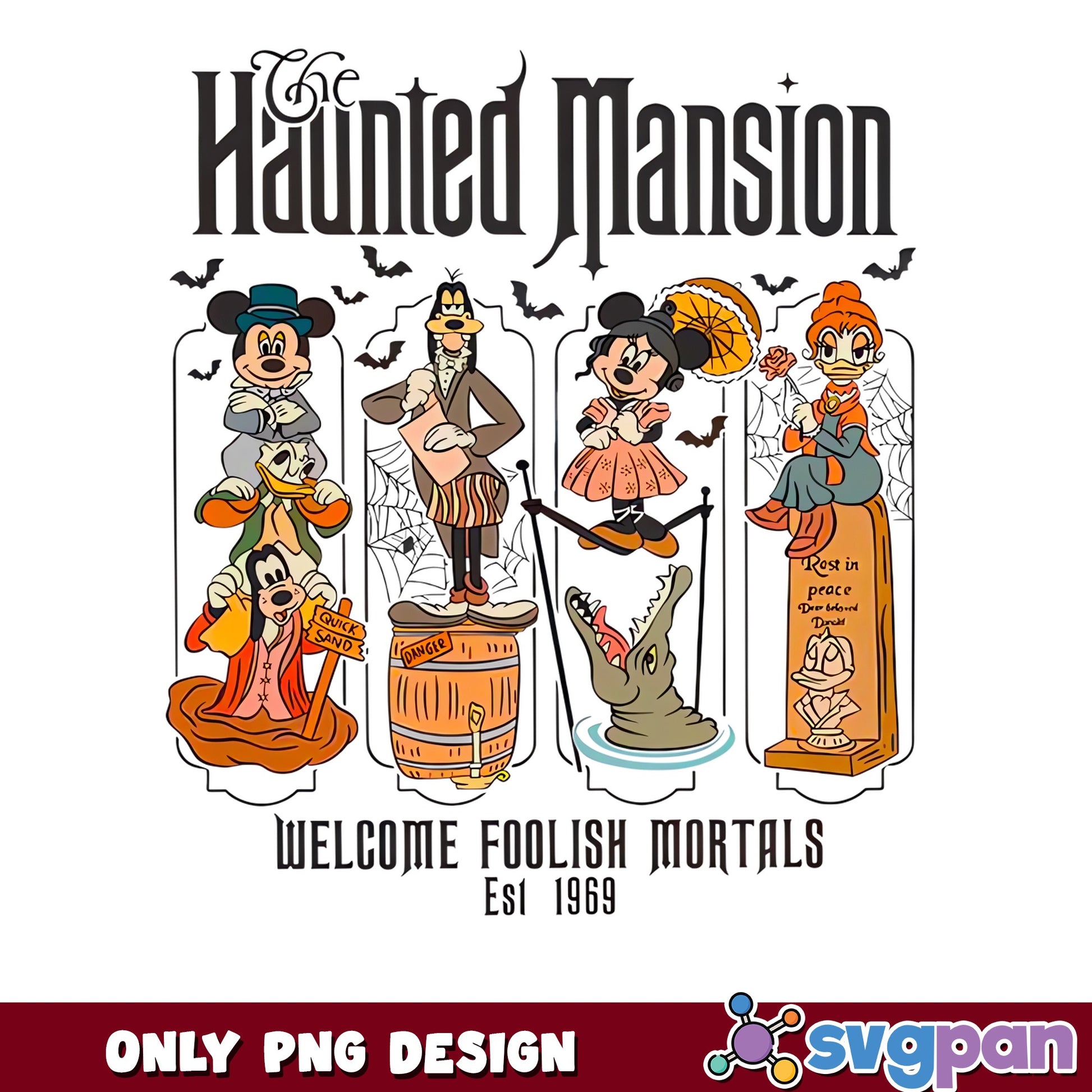 Haunted Mansion Mickey Minnie Donald Goofy Halloween PNG, Disney, PNG