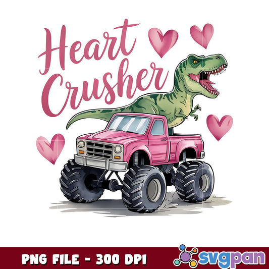 Heart Crusher Dinosaur Truck PNG Design, Fun Retro Style
