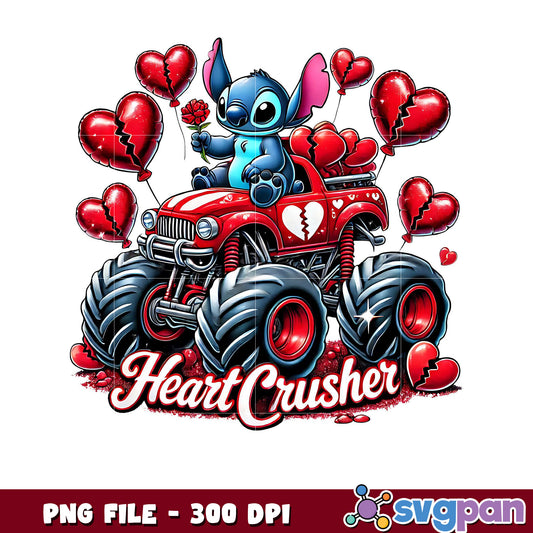 Heart Crusher Monster Truck Design, Fun and Colorful PNG