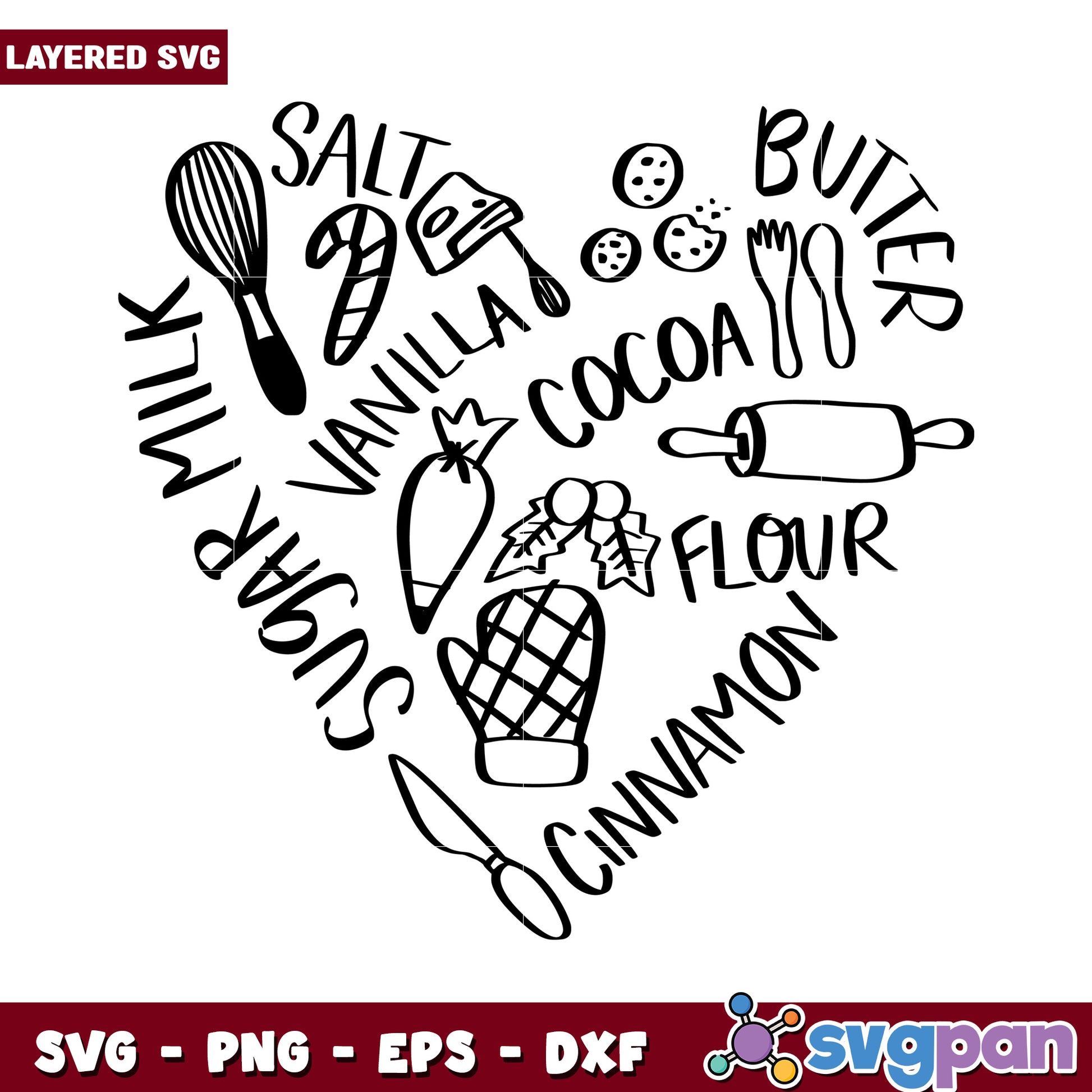 Heart Shaped Baking Ingredients Design, Perfect for Craft Projects