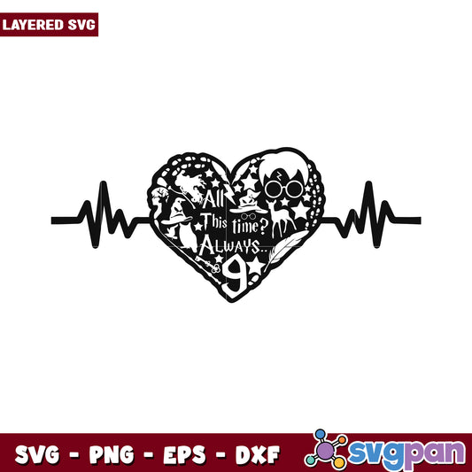 Heartbeat SVG design with magical elements, perfect for crafts and gifts