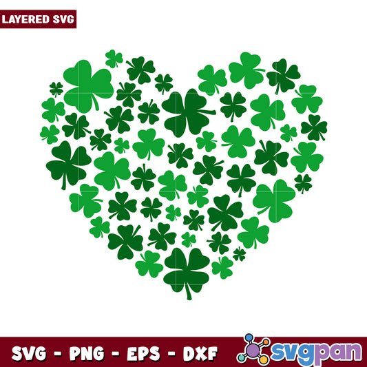 Heart of Green Clovers SVG Design, Perfect for St. Patrick's Day Crafts