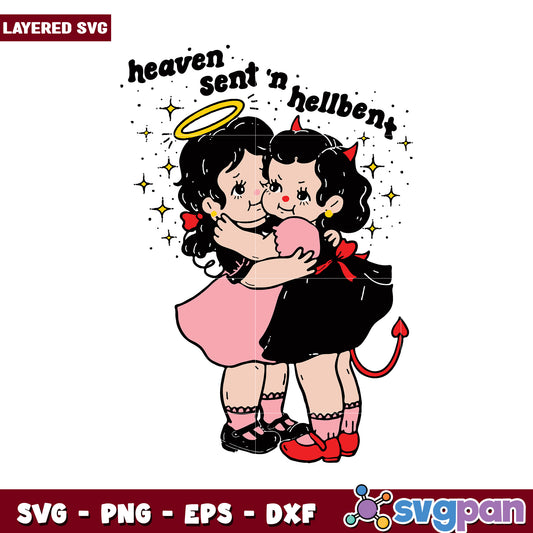 Heaven Sent and Hellbent Cute Twins SVG, Fun Layered Design Download