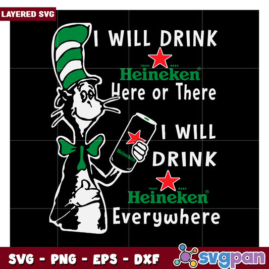 Heineken Cat SVG Design, Fun Drinking Quote Artwork Printable
