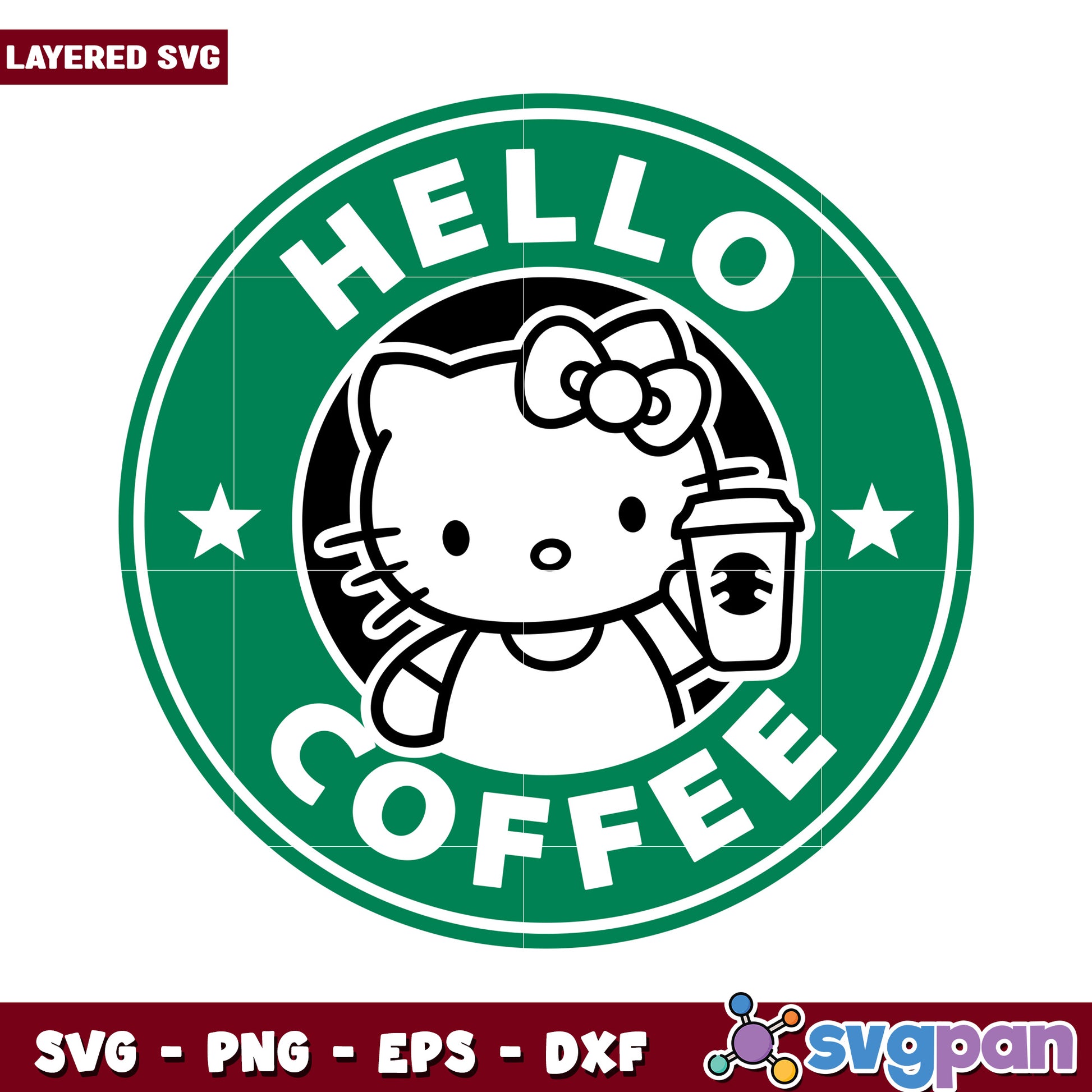 Hello Coffee Hello Kitty SVG Design for Craft Projects, High Quality File