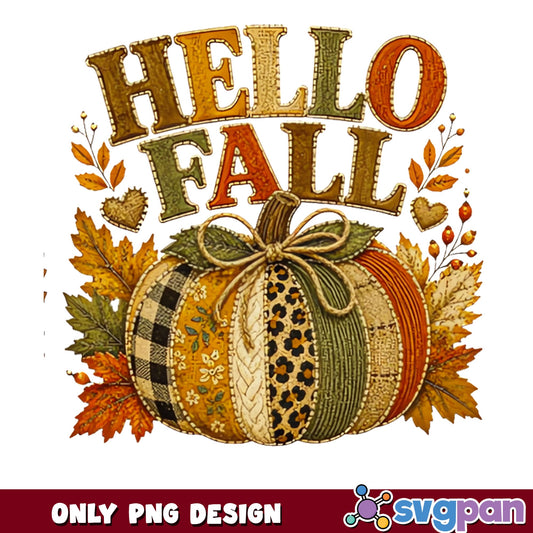Hello Fall Pumpkin PNG, Fall Autumn Sublimation, Thanksgiving PNG