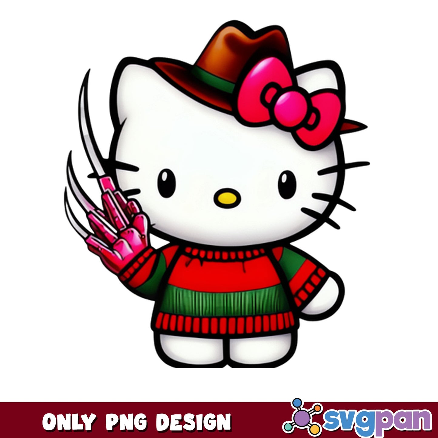 Hello Kitty Freddy Krueger Halloween PNG, Horror PNG, Sanrio PNG