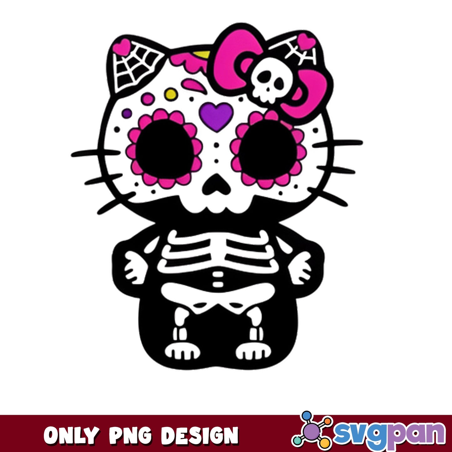 Hello Kitty Sugar Skull PNG, Day Of The Dead PNG, Halloween PNG