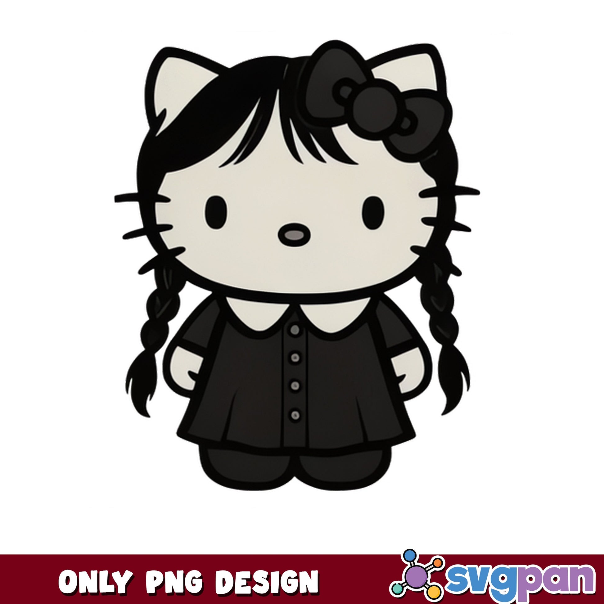 Hello Kitty Wednesday Addams PNG, Sanrio Gothic PNG, Halloween PNG