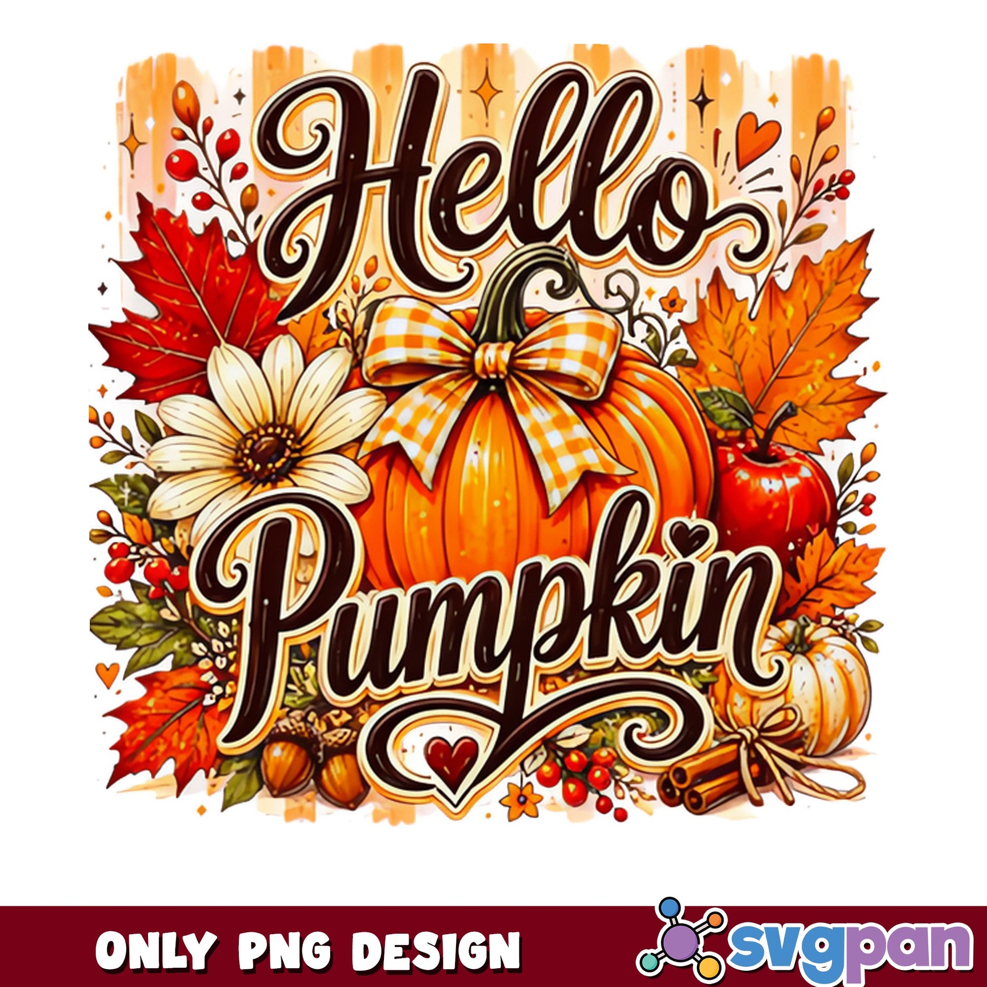 Hello Pumpkin PNG, Fall Autumn Pumpkin Design, Thanksgiving PNG