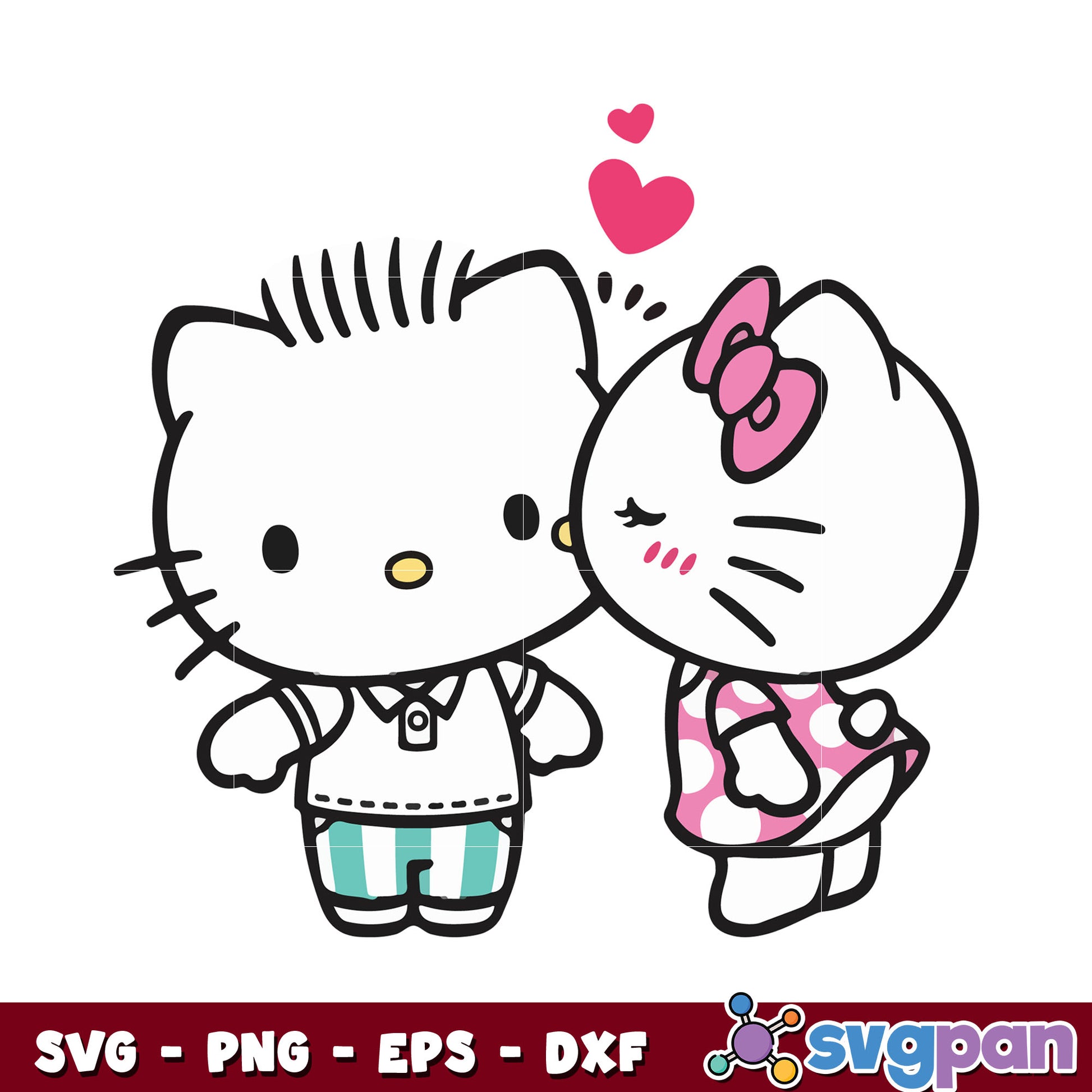 Hello kitty and dear daniel kiss svg, love hello kitty couple​ svg