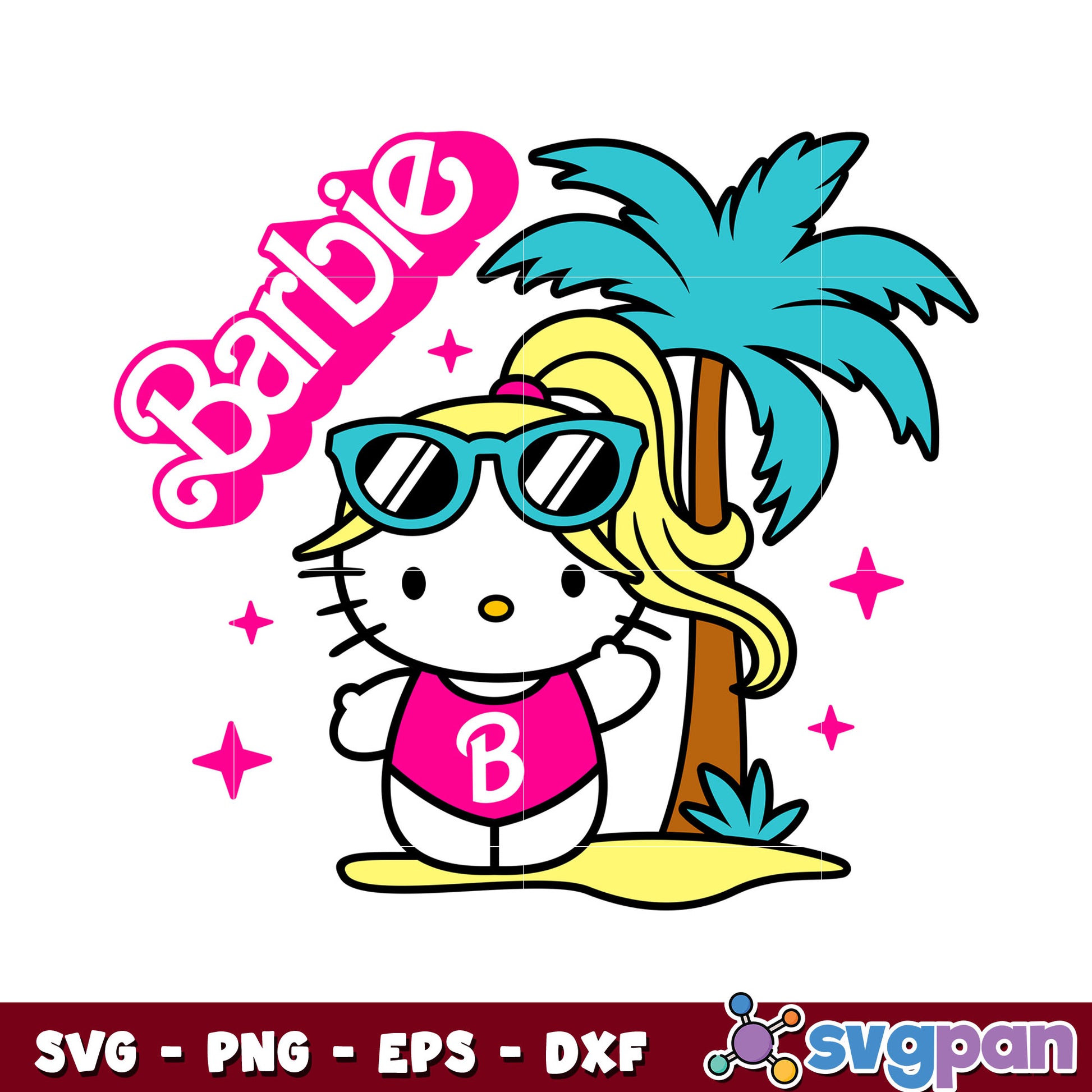 Hello kitty barbie malibu beach svg, barbie girl​ svg, hello kitty svg