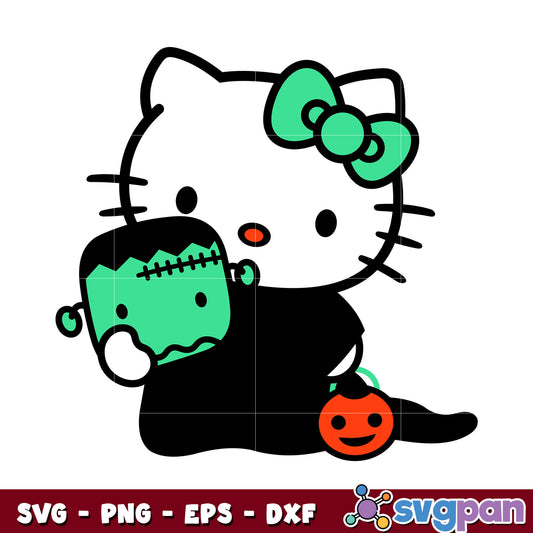 Hello kitty cat frankenstein svg, halloween hello kitty svg