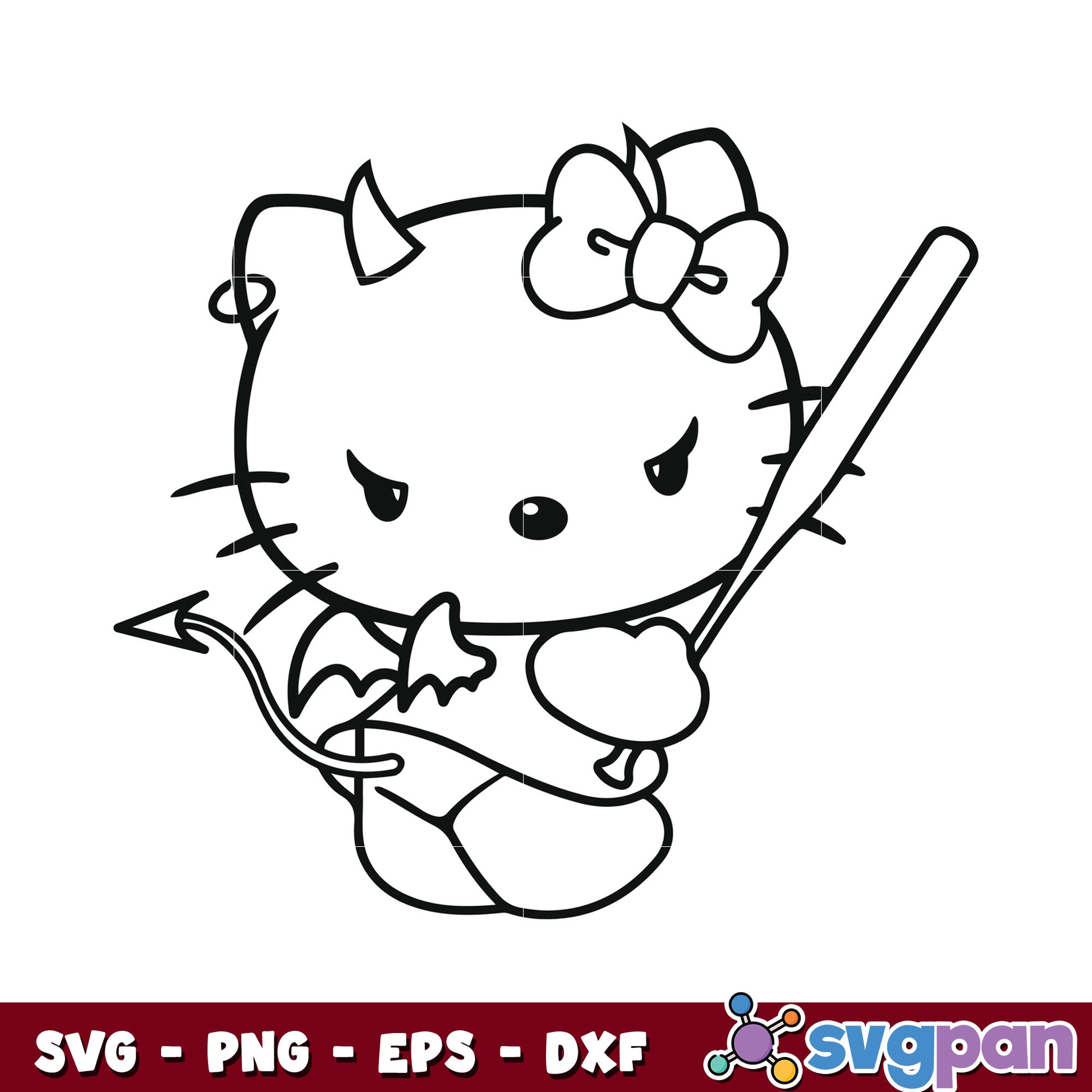 Hello kitty devil coloring design svg, hello kitty svg outline​