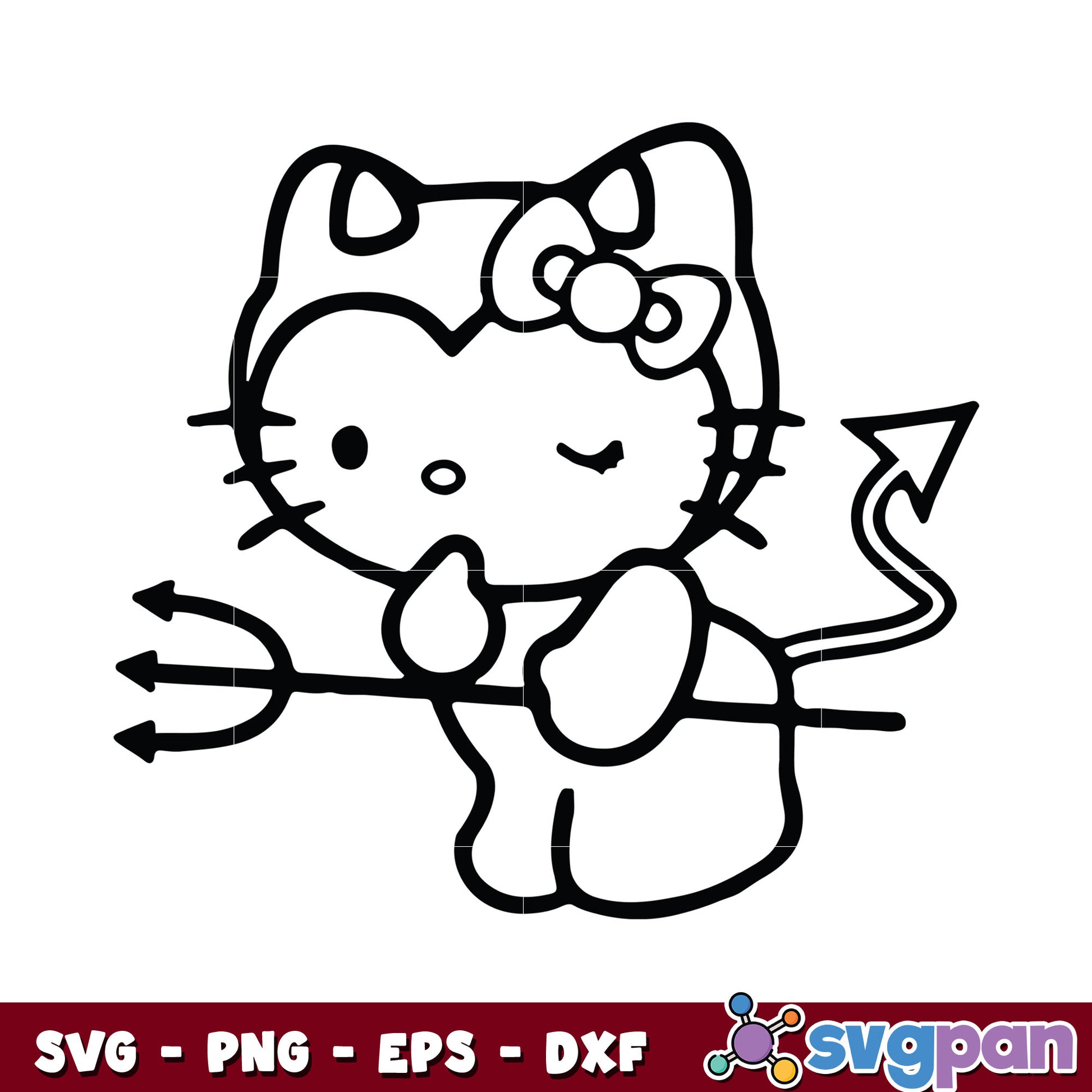 Hello kitty devil coloring svg, hello kitty outline​ svg