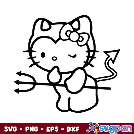Hello kitty devil coloring svg, hello kitty outline​ svg