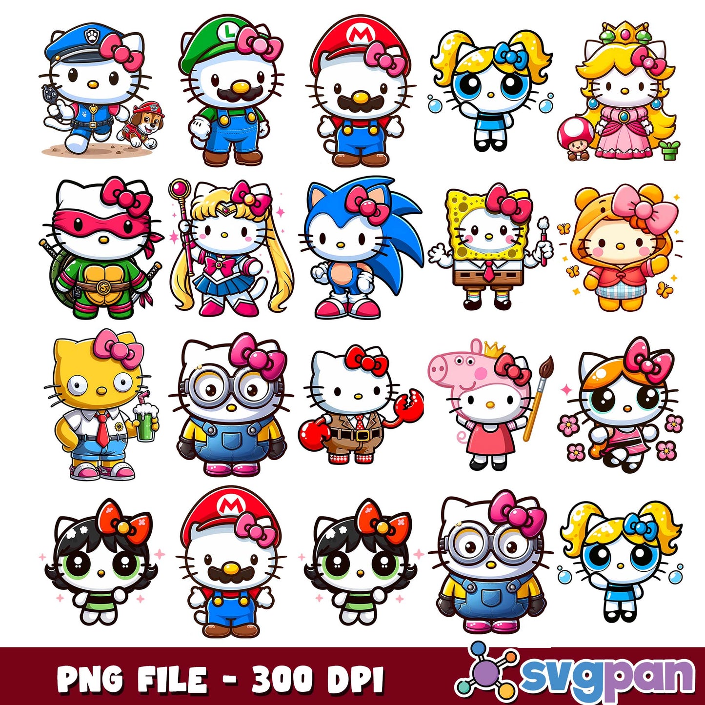 Hello kitty in mario costume png bundle