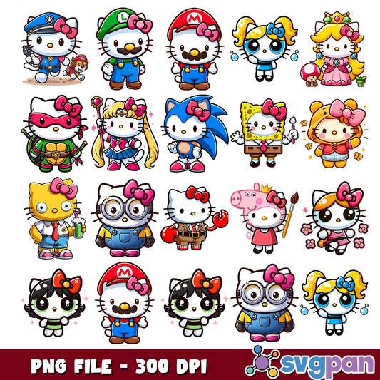 Hello kitty in mario costume png bundle