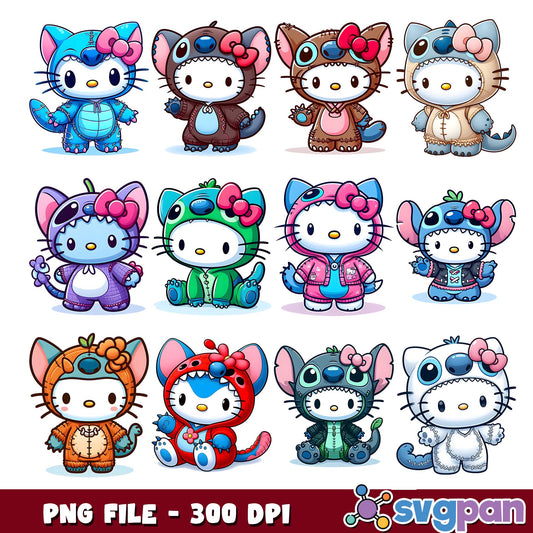 Hello kitty in stitch costume png bundle
