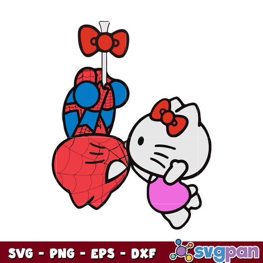 Hello kitty kissing spider man svg, hello kitty svg, spiderman​ svg