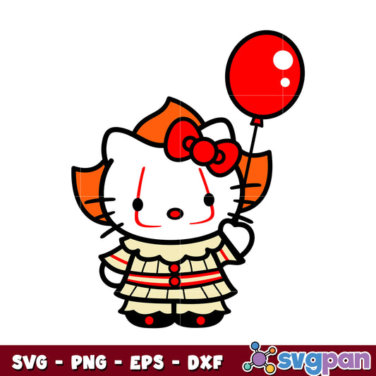 Hello kitty pennywise balloon svg, hello kitty halloween svg