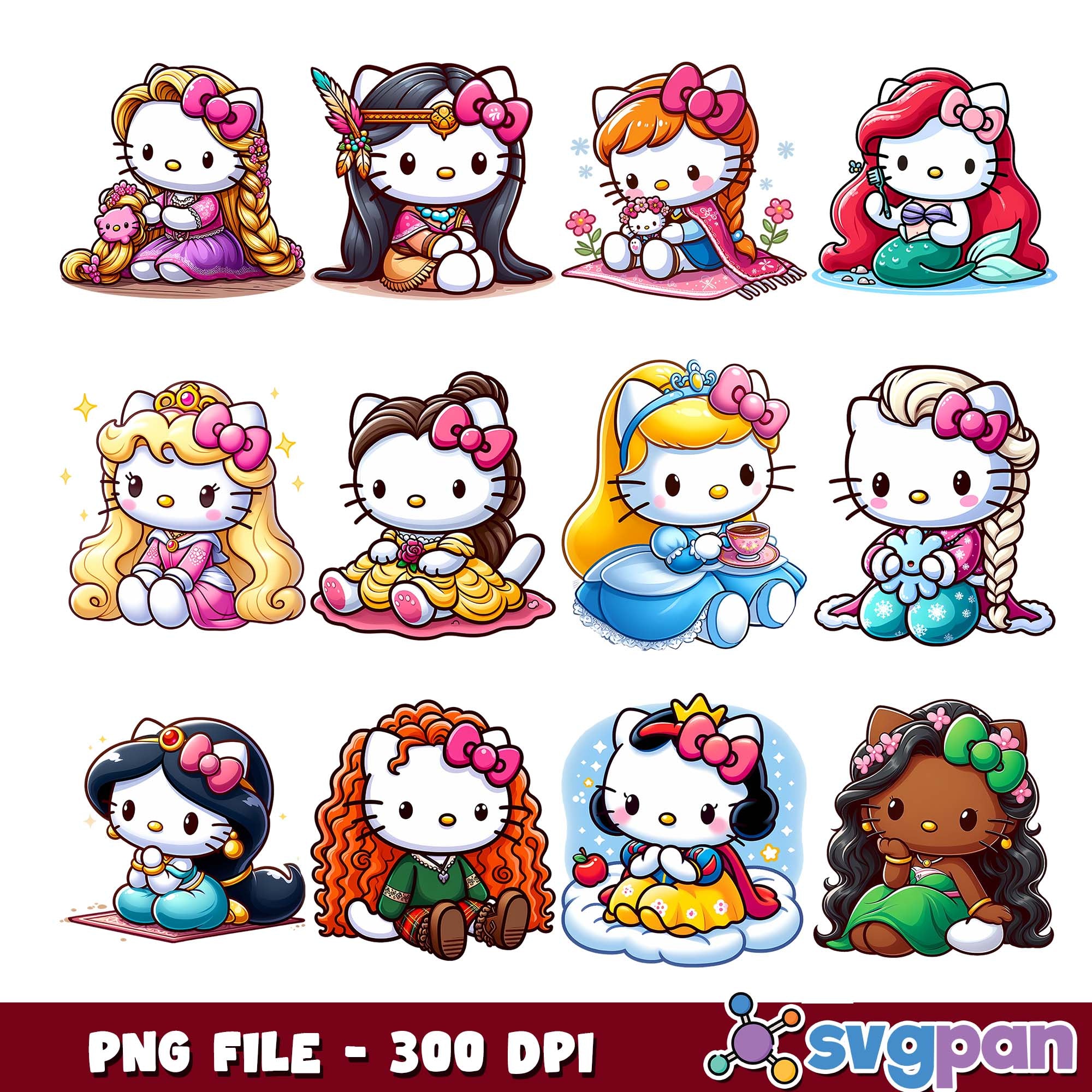 Hello kitty princess cosplay png bundle, disney princess png, hello ki ...