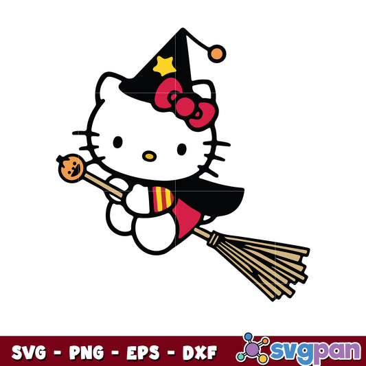 Hello kitty witch flying halloween svg, hello kitty svg