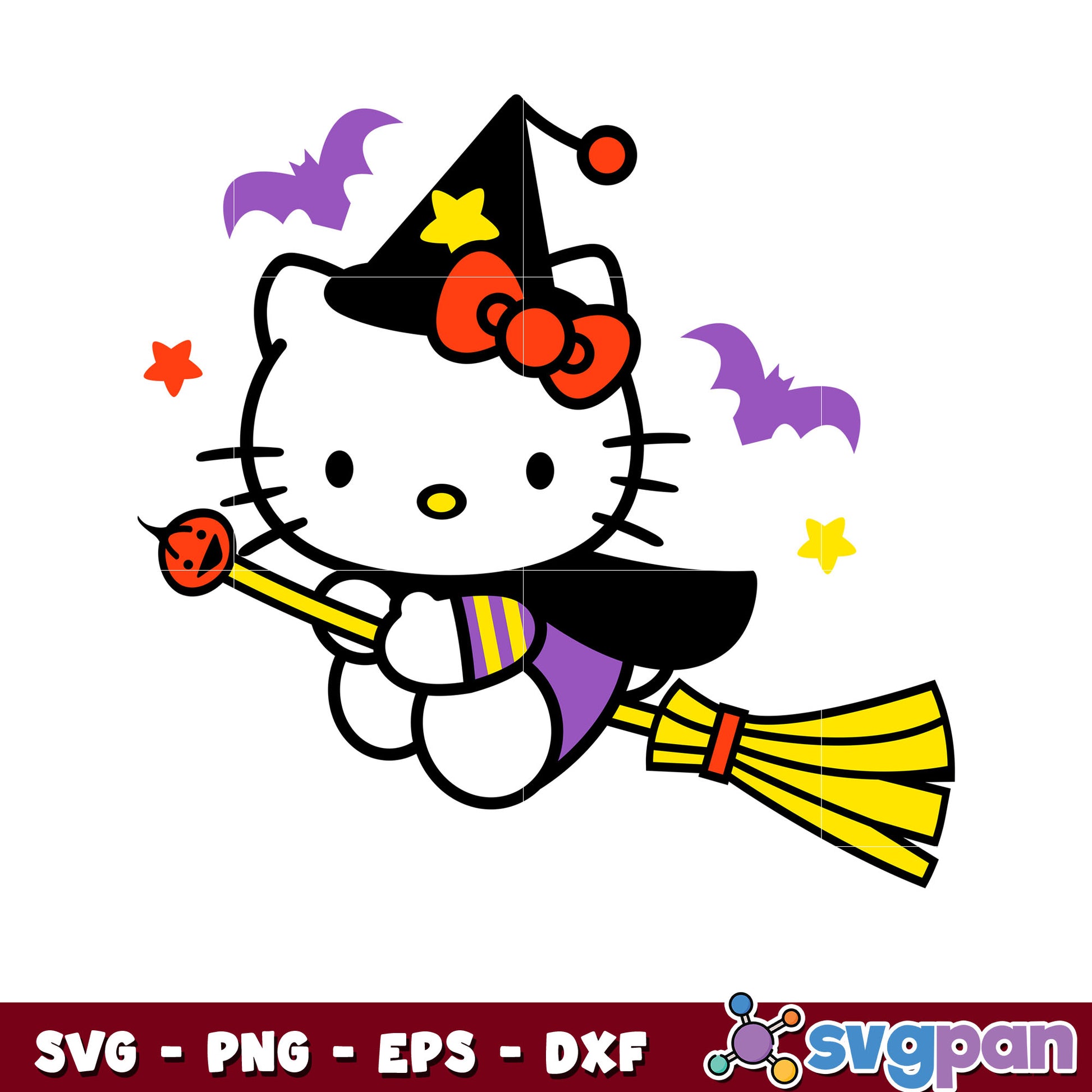 Hello kitty witch flying svg, halloween hello kitty svg