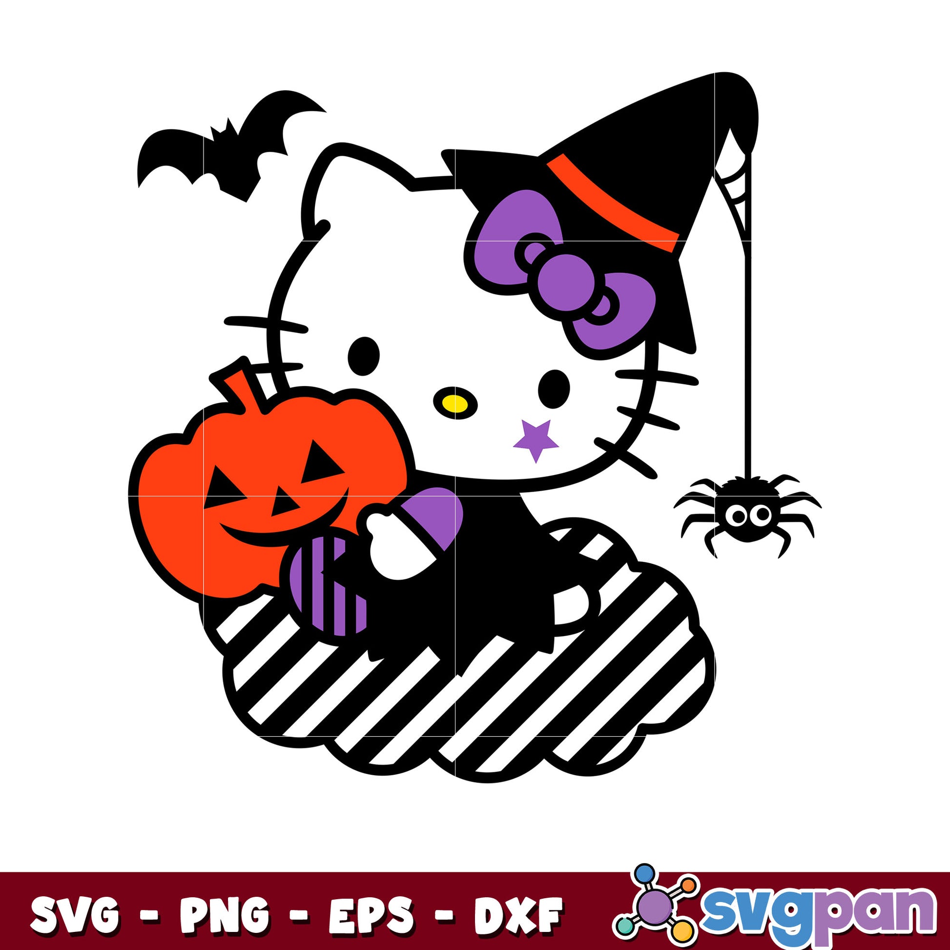 Hello kitty witch pumpkin svg, halloween hello kitty svg