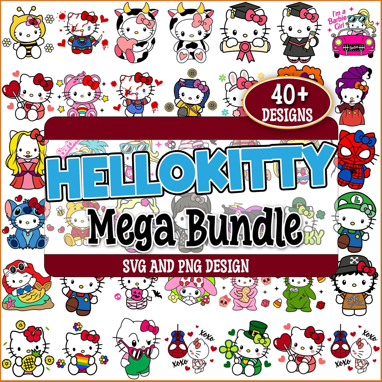 Hello kitty x spidey svg bundle