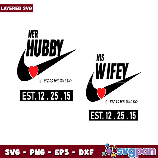 Her Hubby and His Wifey SVG Design, Perfect for Couples Gifts