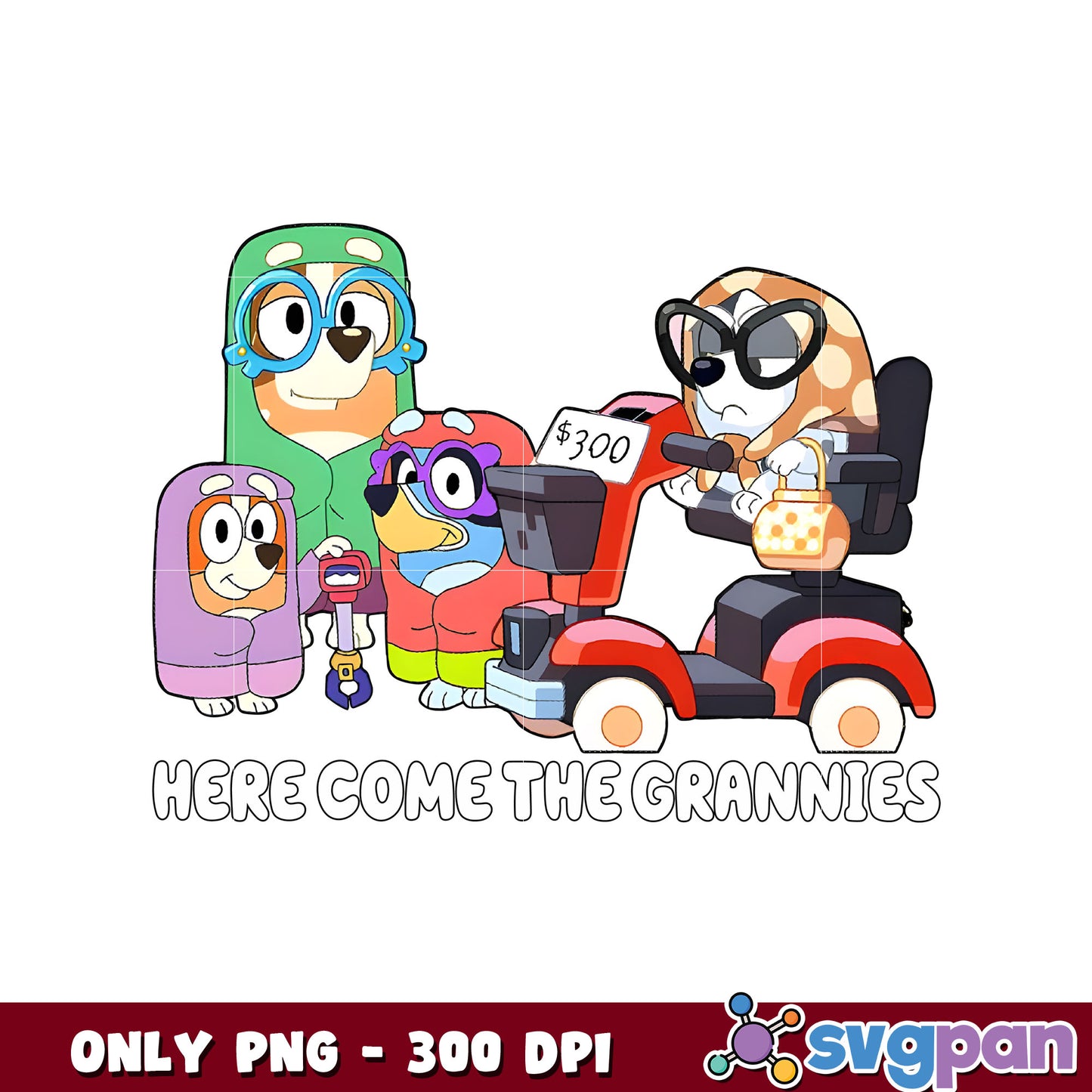 Here come the grannies bluey design png, bluey family png