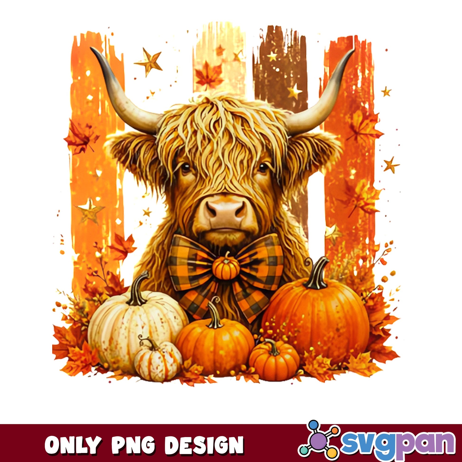 Highland Cow Fall Pumpkin PNG, Autumn Highland Cow PNG, Thanksgiving PNG