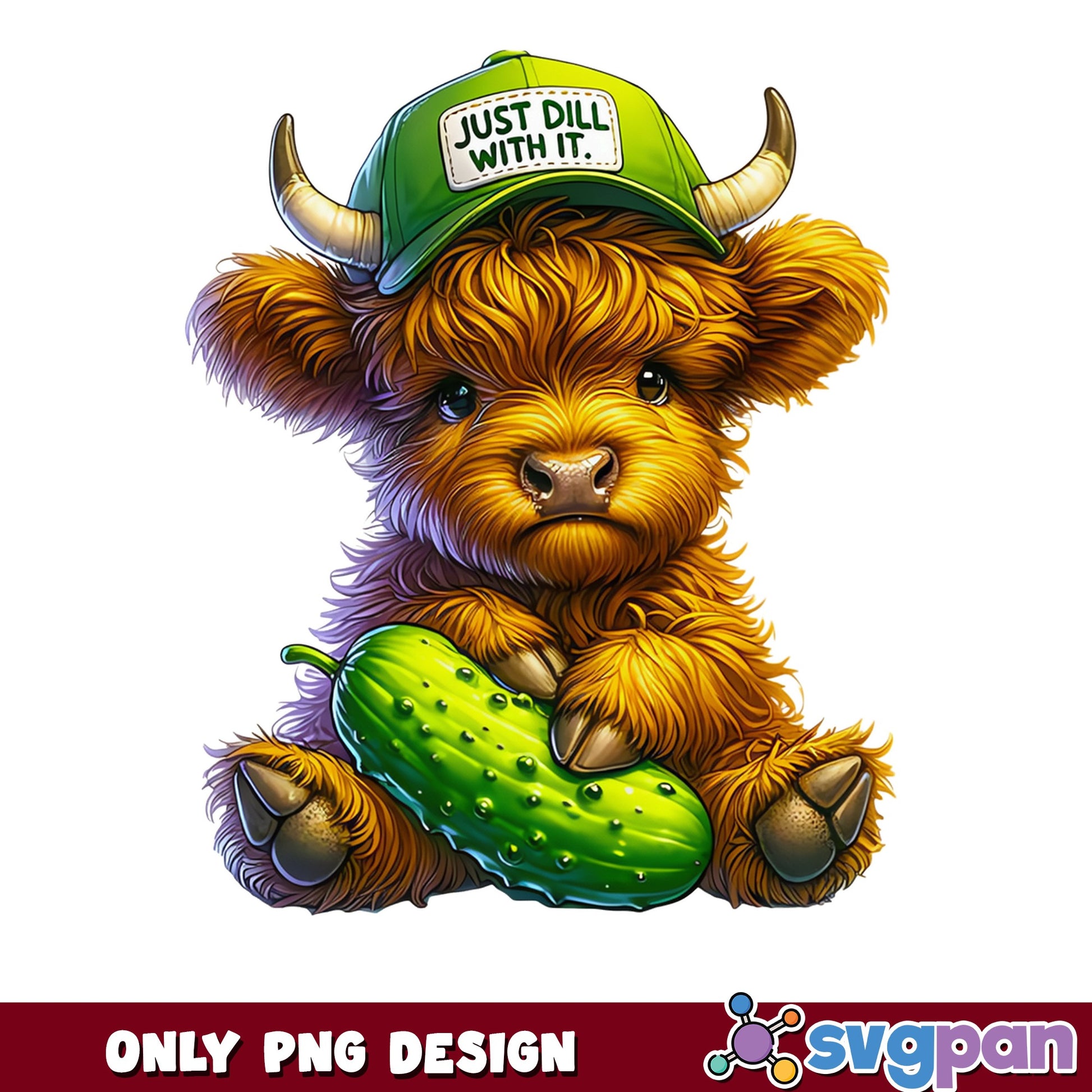 Highland Cow Just Dill With It PNG, Funny Pickle PNG, Cute Cow PNG