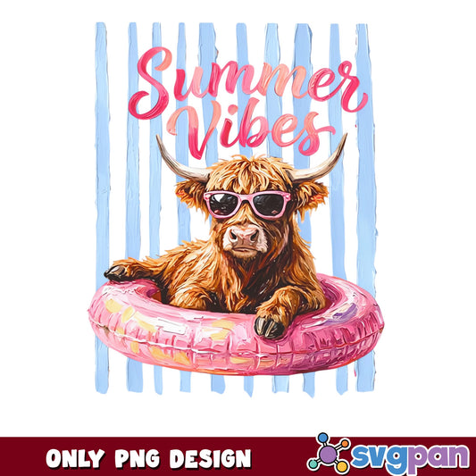 Highland Cow Summer Vibes PNG, Cute Cow Sunglasses PNG, Summer PNG