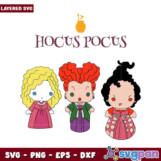 Hocus Pocus Cartoon Characters SVG, perfect for Halloween crafts