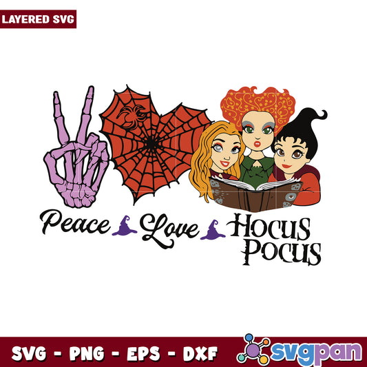 Hocus Pocus Halloween SVG, Peace Love Spider Web Design SVG