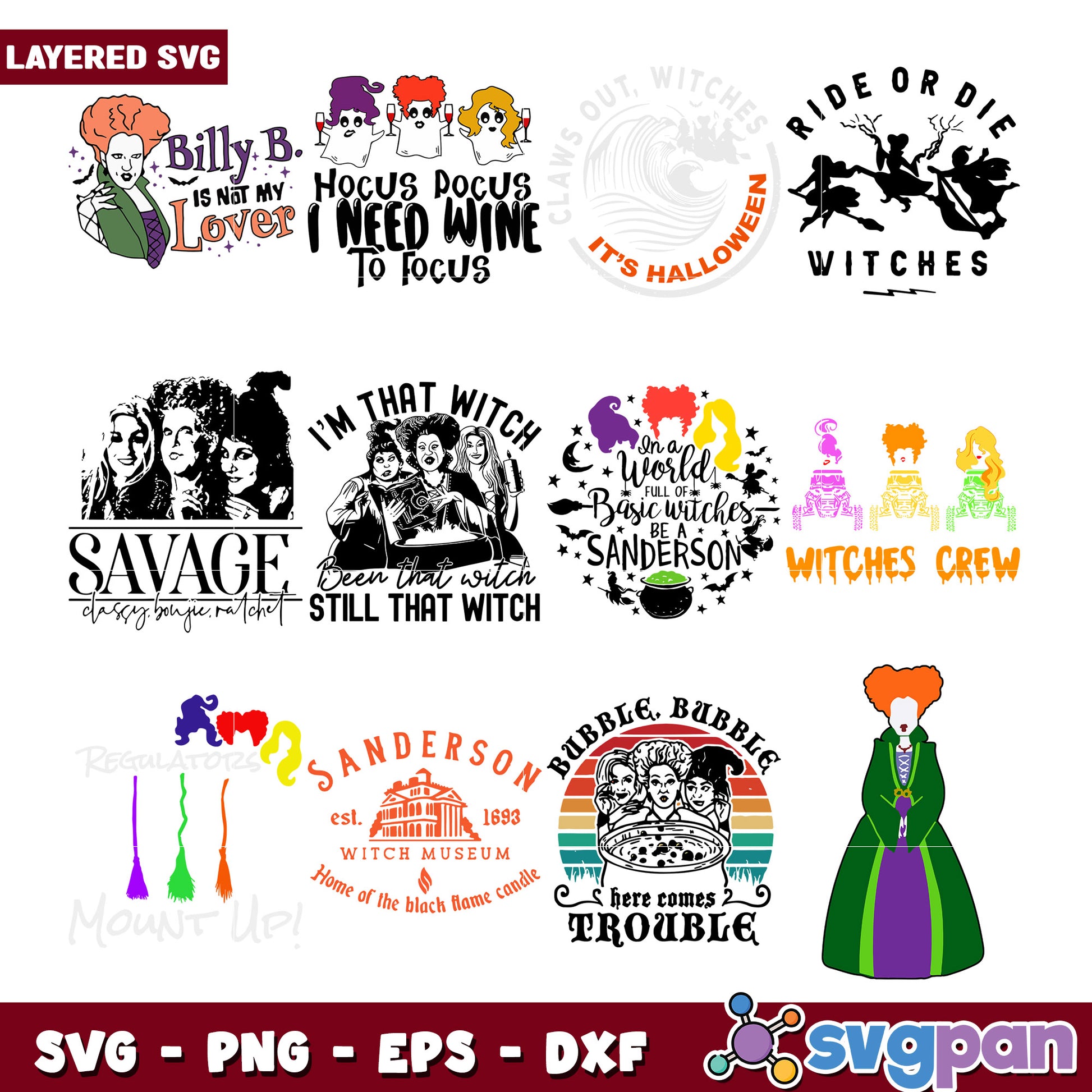 Hocus Pocus SVG Bundle Witches Halloween Designs