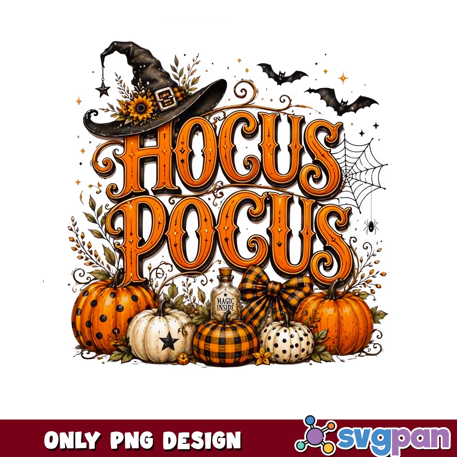 Hocus Pocus Halloween PNG, Witch Pumpkin PNG, Fall Halloween PNG