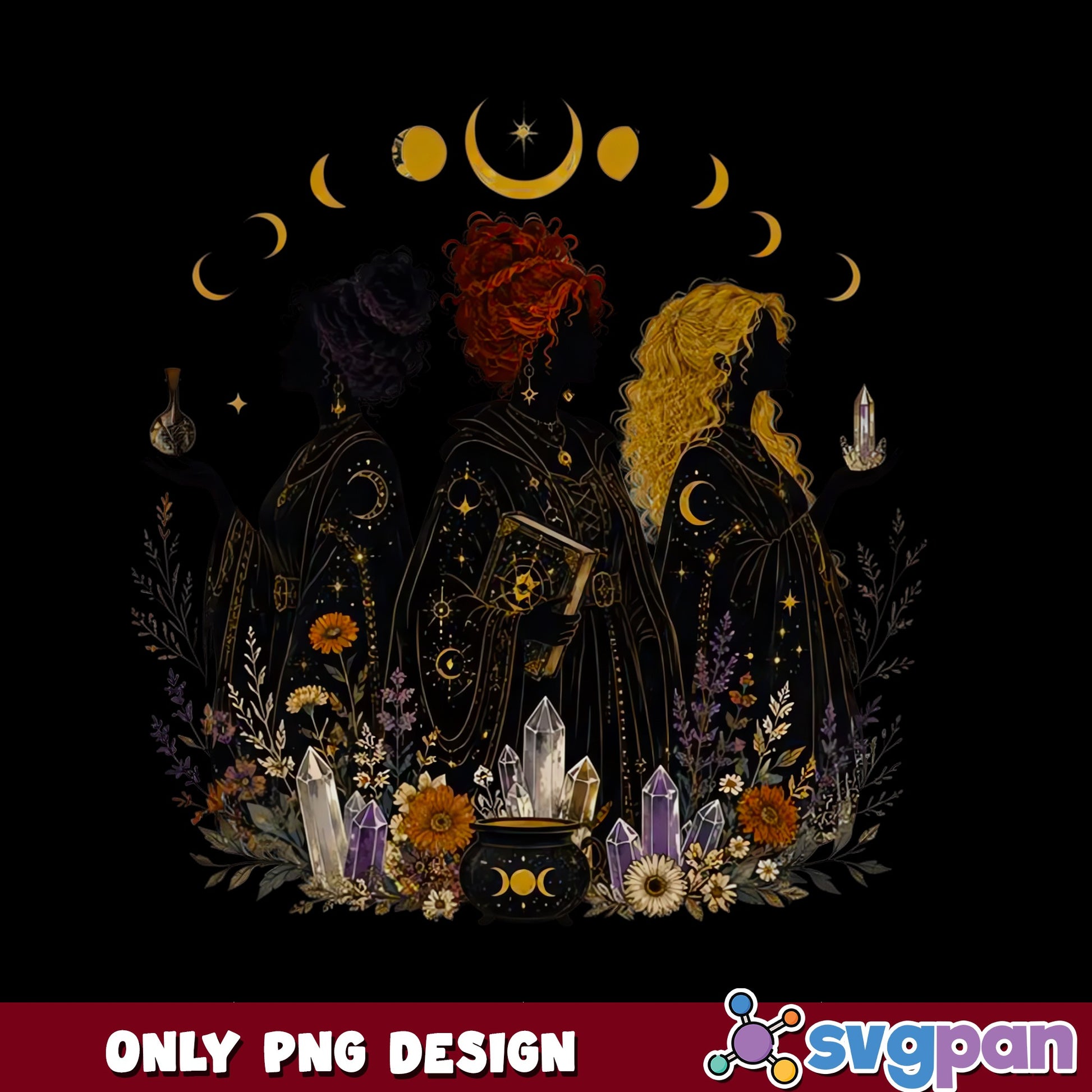 Hocus Pocus Sanderson Sisters PNG, Witch Halloween PNG, Moon Phase PNG