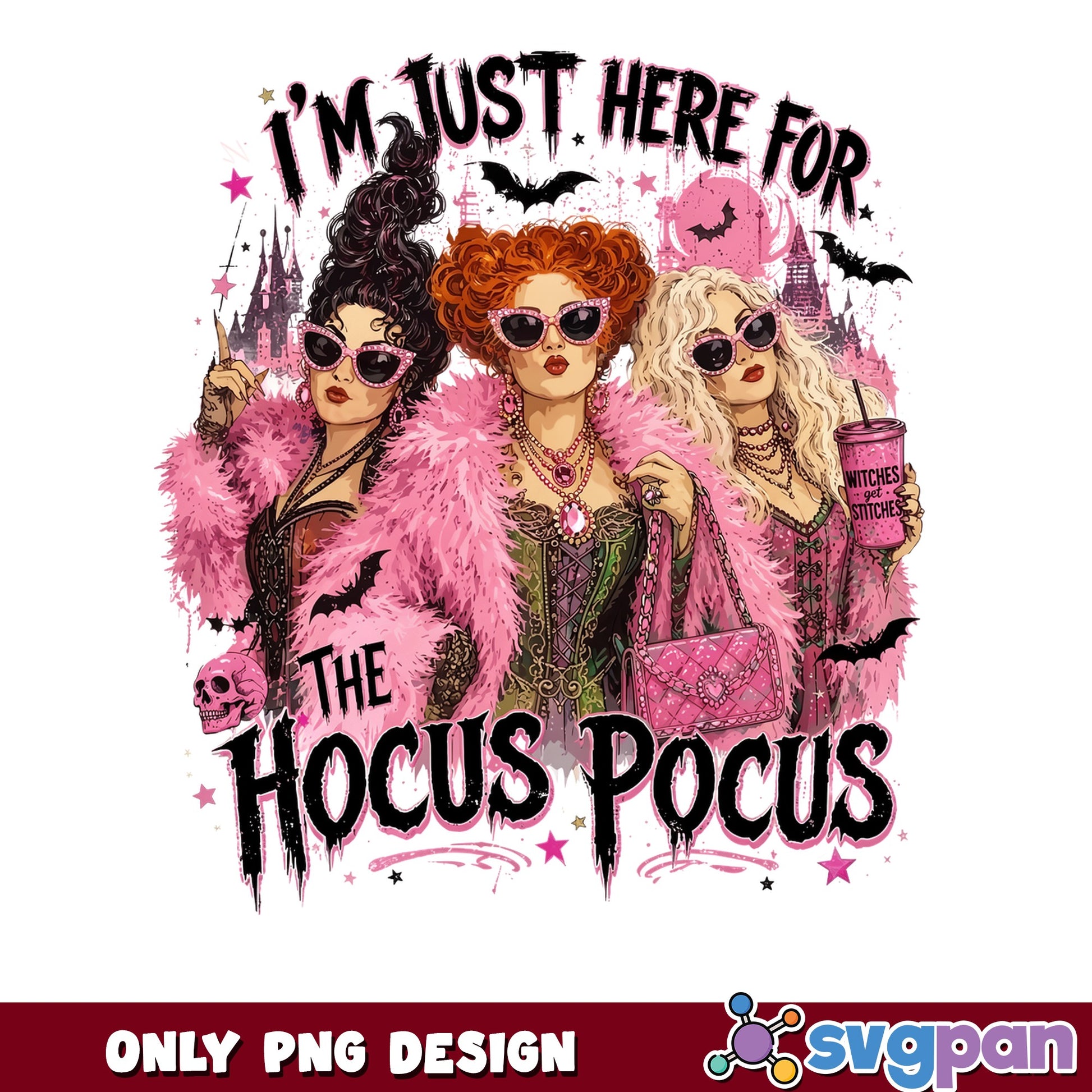 Hocus Pocus Sisters Pink PNG, Halloween Witches PNG, Sublimation PNG
