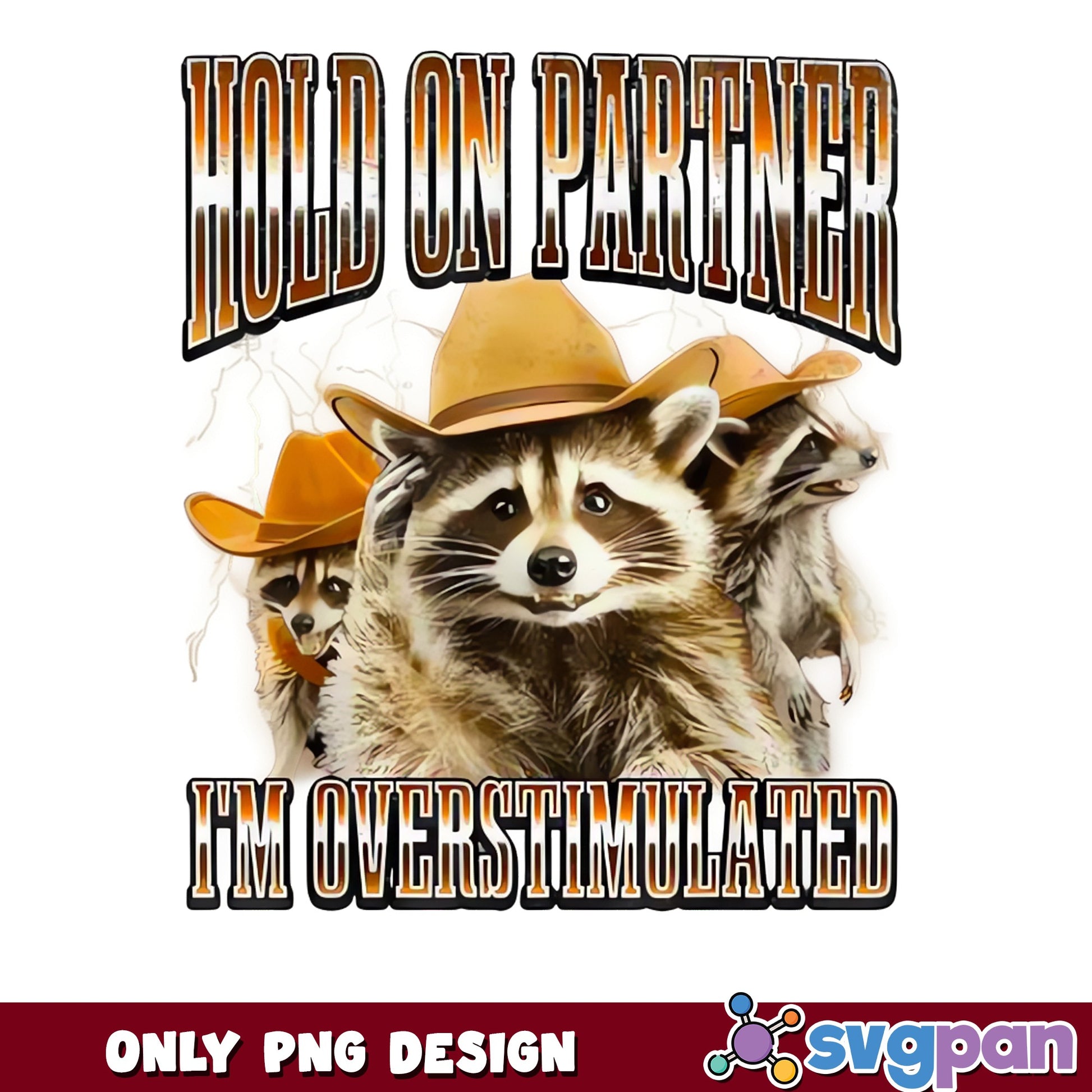 Hold On Partner Im Overstimulated PNG, Funny Raccoon PNG, Cowboy Raccoon PNG