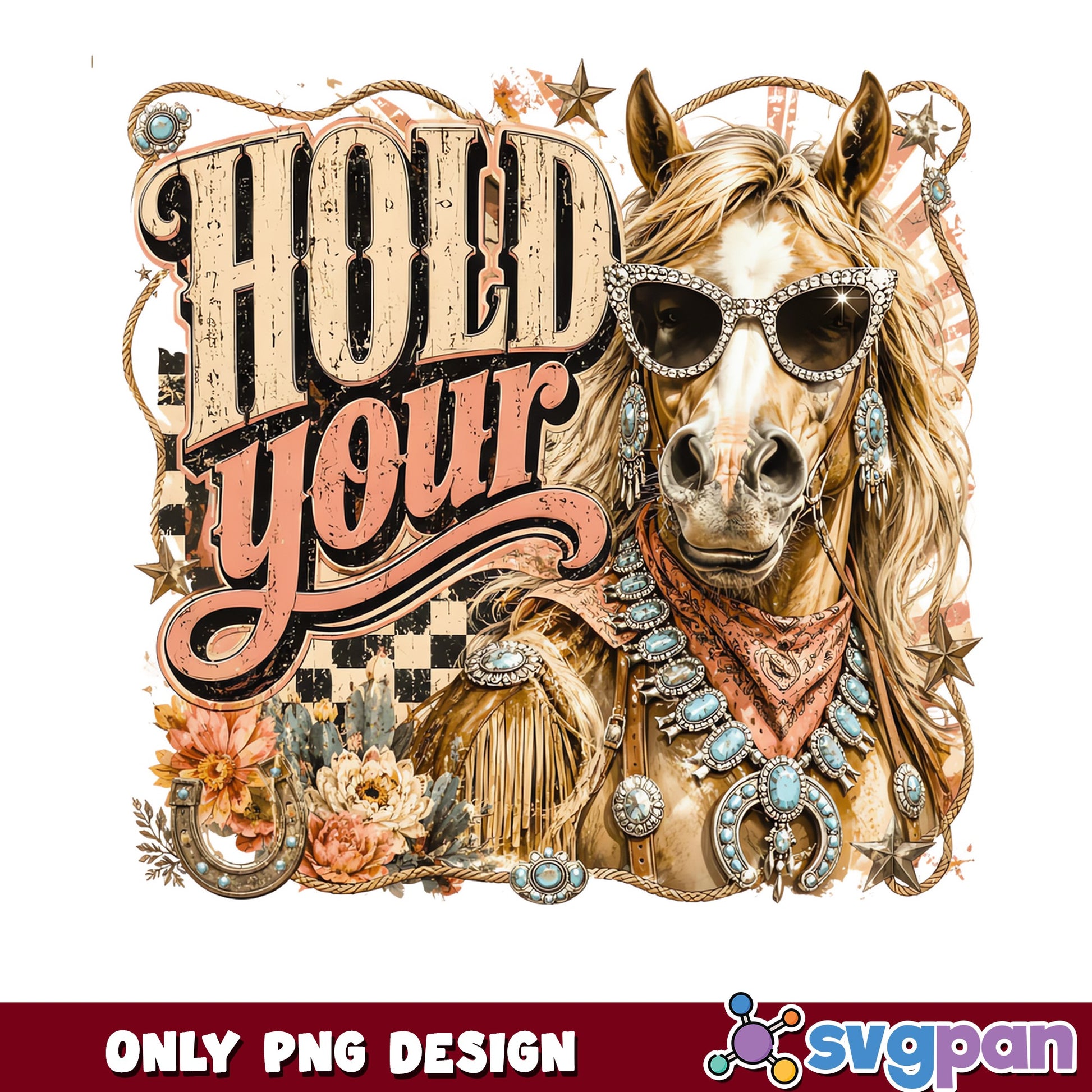 Hold Your Horses Western Cowgirl PNG, Boho Horse PNG, Retro PNG