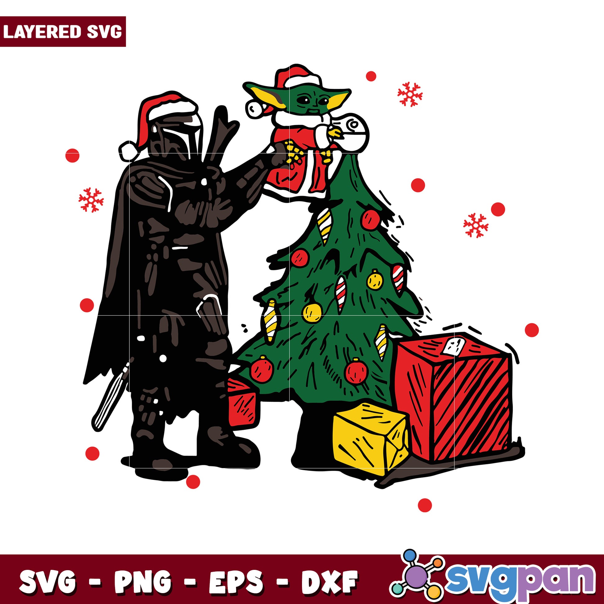 Holiday SVG Design, Mandalorian and Baby Yoda Christmas Scene